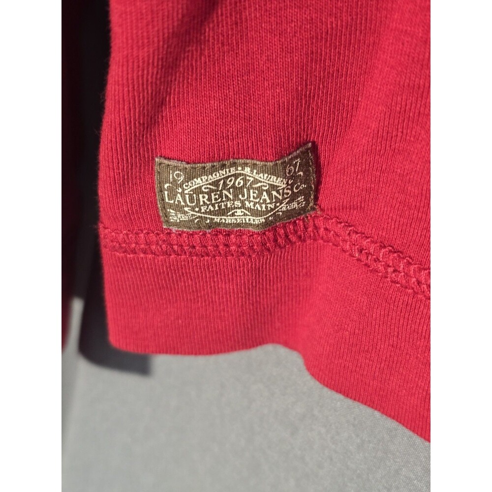 LRL Ralph Lauren Gorpcore Red Cotton Long Sleeve Elbow Patch Top Women's XL - Picture 3 of 8